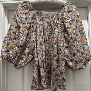 Women’s Puff Sleeve Floral and Animal Print Top NWT